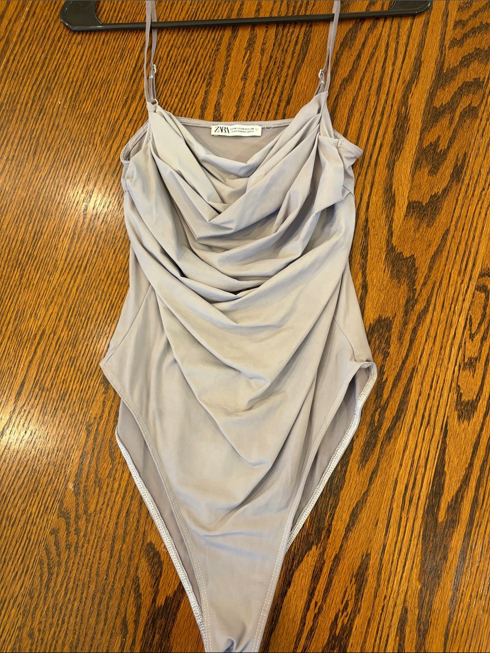 Zara Draped Cowl One-Piece Bodysuit in Pale Gray